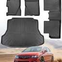 Car Floor Mats for Honda Civic: 2006 2007 2008 2009 2010 2011 All Weather Rubber Black Trunk Liner Full Set Mats Fit for 5-Seat 8th Gen Civic Si Sedan (Not Fit Coupe) TPE Cutsom Automotive Accessories