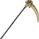 Boieo Halloween Grim Reaper Scythe Costume Prop, 33.4 Inch Detachable Plastic Weapon for Adults & Kids, Golden Skull Sickle Weapon