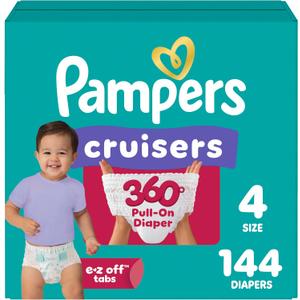 Pampers Diapers - Cruisers 360 - Size 4, 144 Count, Babyproof up to 100% Leakproof Pull-On Diaper