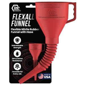 TEC Products FlexAll Long Flexible Funnel for Automotive Use - Durable Nitrile Rubber - Ideal for Car Oil Change, Transmission Funnel Fluid, Diesel, Fuel, Gas - Made in USA - Red (16 x 5 Inches) (Large)