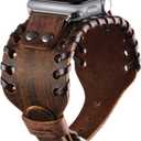 VIQIV Wide Cuff Bracelet Leather Band Compatible with Apple Watch 38mm 40mm Sports Watches for Men Women, Unisex Retro Replacement Wrist Strap for iWatch Series SE 6/ 5/ 4/ 3/ 2/ 1, Brown