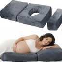 Pregnancy Pillows for Sleeping, 45.3 Inch Pregnancy Massage Pillow Full Body Pillow with Removable Cover & Leg Pillow, Support for Back, Legs, Belly, HIPS for Pregnant Women (Grey)