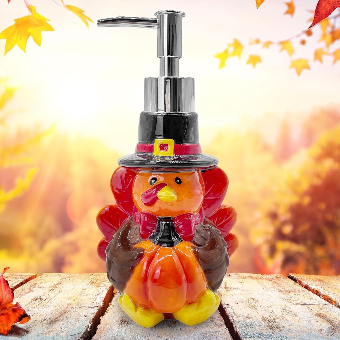 Hexagram Thanksgiving Soap Dispenser, Thanksgiving Bathroom Decor, Thanksgiving Turkey Ceramic Soap Dispenser for Kitchen Countertop, Thanksgiving Decorations Indoor for Farmhouse Kitchen