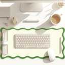 Hahafelt Scalloped Desk Mat Large Scalloped Piping Cute Desk Mat Aesthetic Preppy Table Pad Large Nonslip Pad with Edge Stitching Waterproof Gaming(Green,31.5 x 15.8 Inches)