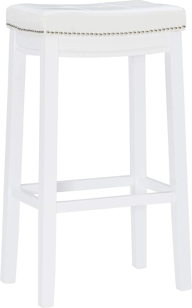 Linon Claridge White 32.25 Seat Height Backless Bar Stool with Faux Leather Upholstered Seat, Standard