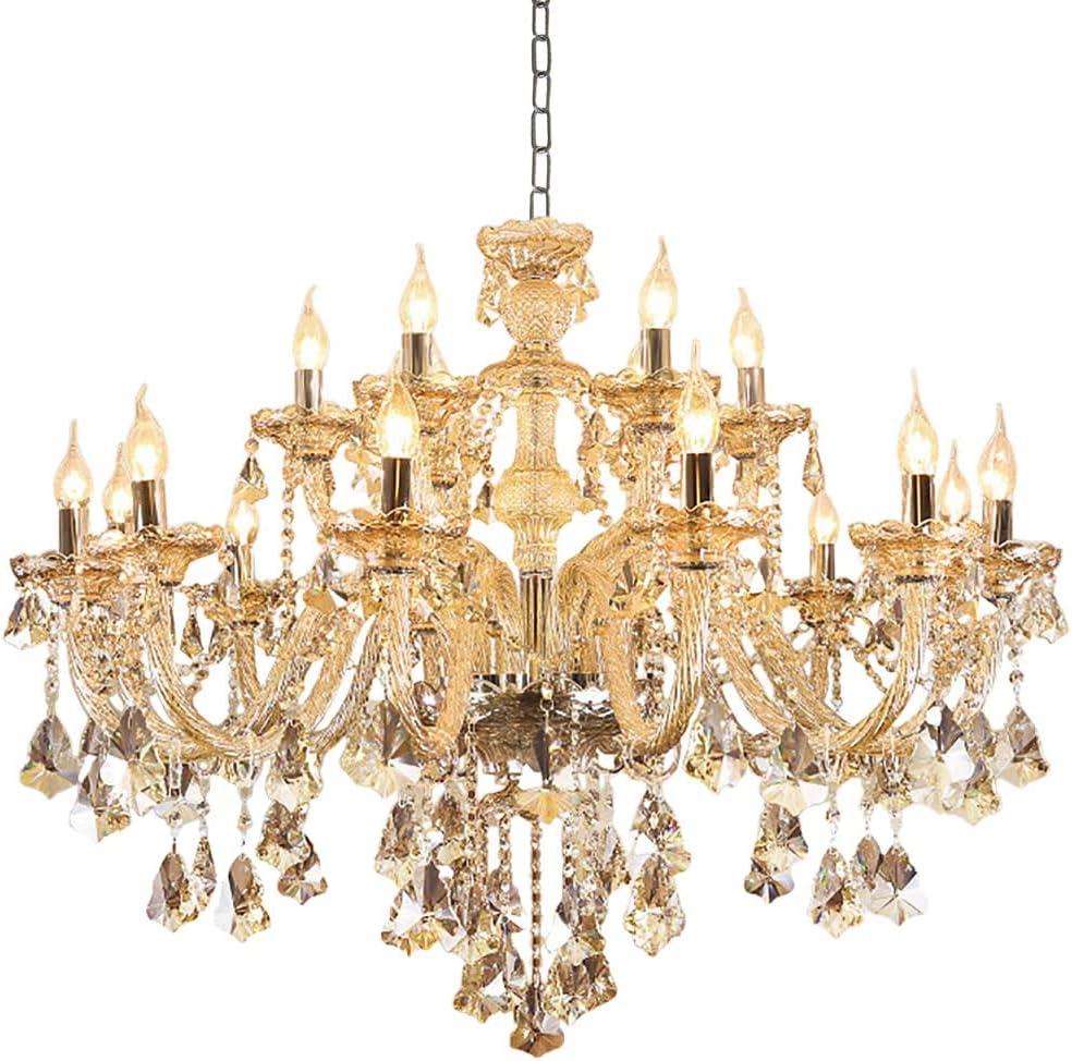 Luxury Cognac Crystal Chandelier 18 Lights,Contemporary K9 Crystal Ceiling Chandelier Lighting Fixture Candle Style E12 Base for Dinning Living Room Bedroom Hallway (18 Lights)