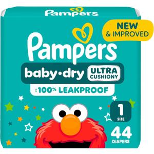 Pampers Diapers - Baby Dry - Size 1, 44 Count, Absorbent Disposable Infant Diaper (Packaging May Vary)