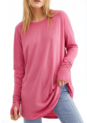IPMQ. Solid Pink Long Sleeve Shirt, Women's Long Sleeve Stretchy, Tops Pink. M