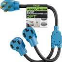 Elecan 30 Amp Dryer/EV Y Splitter Adapter Cord, 4 Prong NEMA 14-30P to 2X 14-30R for Power Extension Outlet Plug & Level 2 EV Charging Tesla, Heavy-Duty, STW, Waterproof, 10 AWG 125/250V-ETL-Blue-2FT