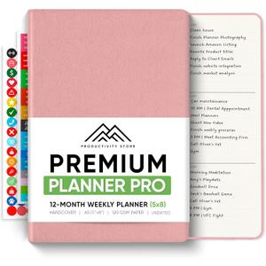 PRODUCTIVITY STORE Pro - Undated, 2026 Planner, 5.8 x 8.3 - The #1 Productivity Planner to Achieve Your 2026 Goals - Planner 2026-2027 - Pink - A5