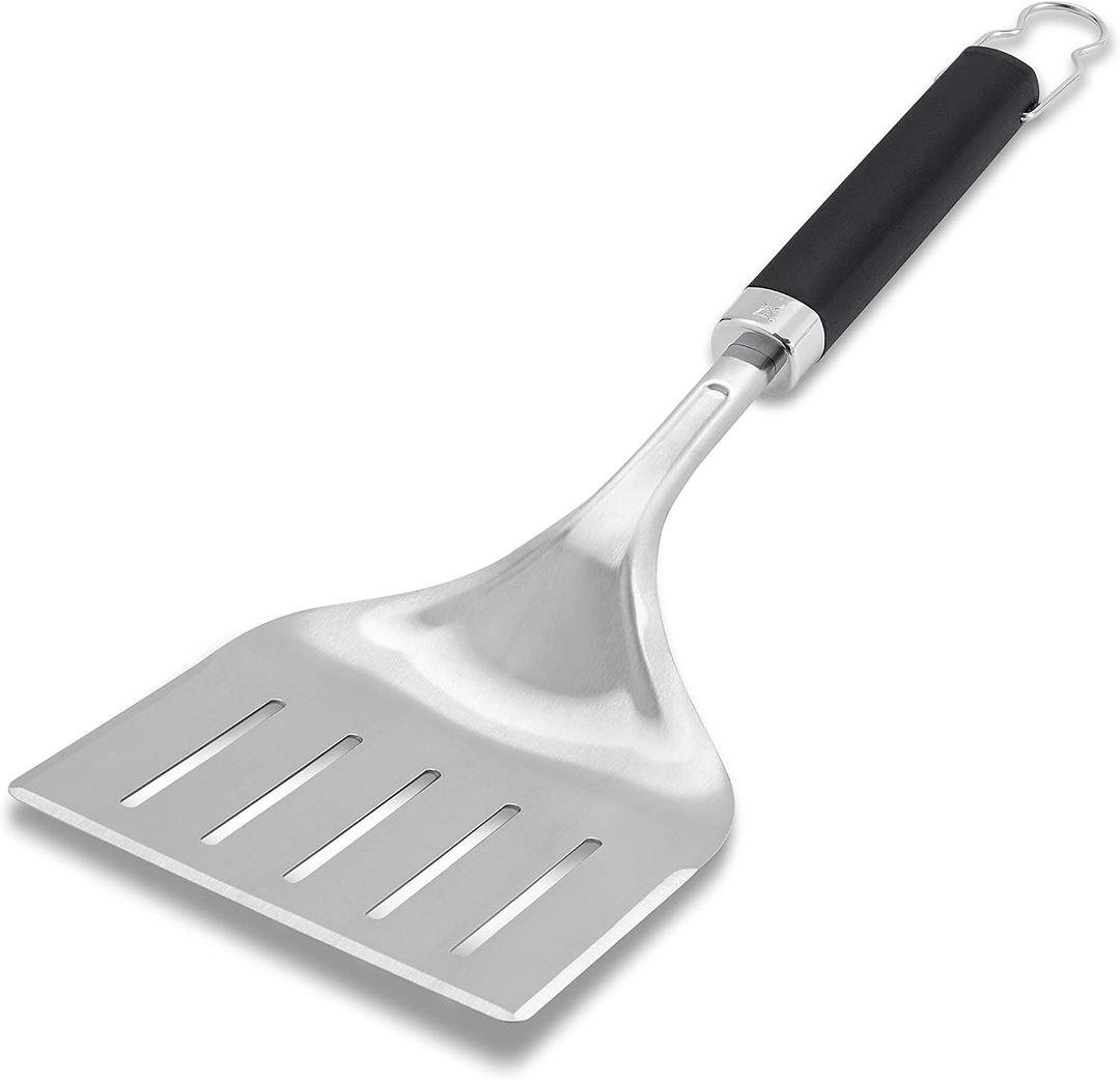 Weber Precision Grill Wide Spatula Stainless Steel BBQ Spatula with 3Sided Beveled Edge, NonSlip SoftTouch Handle & Hanging Loop, Dishwasher Safe