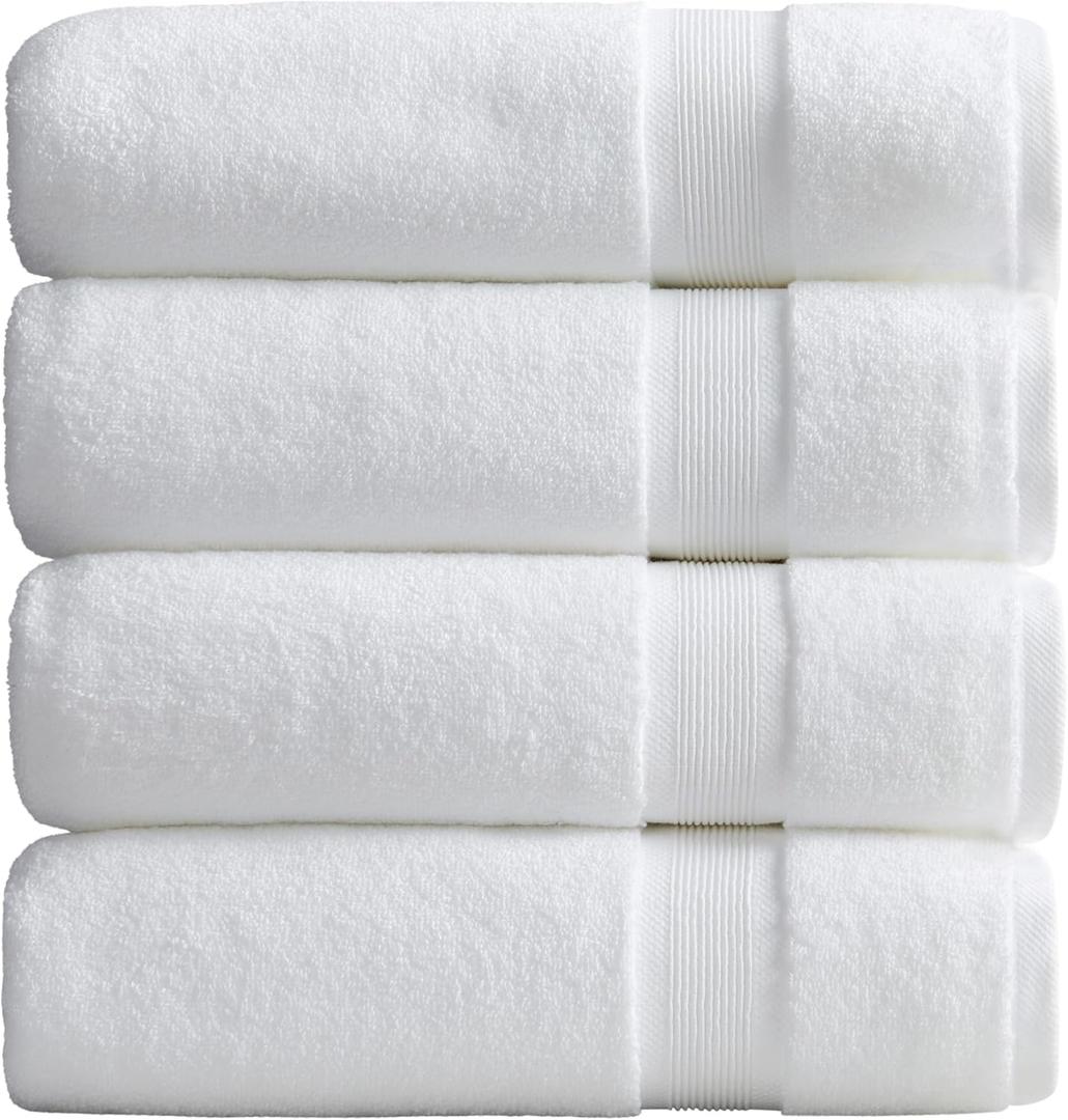 Springtree Home Luxury Bamboo Rayon Bath Towel Set of 4 | 35% Bamboo Rayon - 65% Zero Twist Cotton | Absorbent Quick-Dry Towels for Bathroom | Oeko-TEX Standard 100 Cotton | White - 4 Pack