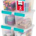 IRIS USA 2 Qt. Craft Storage Bins with Lids, 6-Pack, |Made in USA|, Clip Box, Small Tall Plastic Sensory Bin Tote Organizer Containers for Art Supplies, Paper, & Office, Stackable - Clear/Seafoam Blue