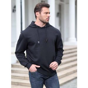 Men's Casual Pullover Hoodies Long Sleeve Knitted Hooded Sweatshirts Black, 2XL