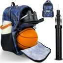 Soccer & Basketball Sports Bag with Ball Pump - Basketball Backpack with Separate Ball & Shoes Holder Compartment, Soccer Basketball Football & Volleyball Bag with Large Capacity (Blue)