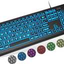 SABLUTE Large Print Backlit Keyboard, Wired USB Lighted Computer Keyboards with 7-Color & 4 Modes Backlit, Oversize Letters Keys Easy to See and Type, Quiet Keyboard Compatible for PC, Laptop (Black)