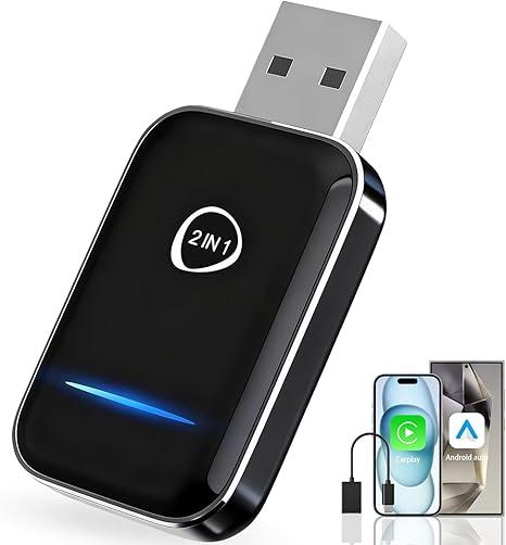 2-in-1 Wireless CarPlay & Android Auto Adapter (2026 Upgraded), Fast 5GHz/2.4GHz Dual-Band WiFi, No Delay Plug & Play Dongle, Auto-Connect Mini Adapter for Wired CarPlay/Android Auto Cars