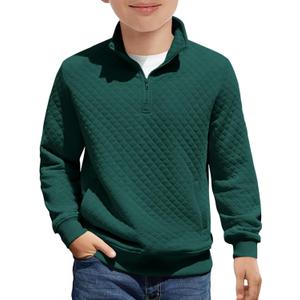 Haloumoning Boys Quarter Zip Quilted Sweatshirts Kids Fashion Long Sleeve Pullover Clothes  (11-12 Years, Dark Green)