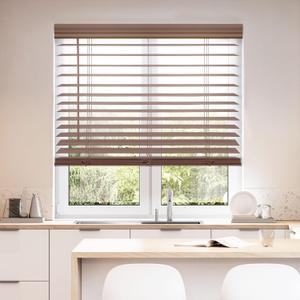 DEZ FURNISHINGS Cordless 2" Faux Wood Blind, 28.5" W x 64" H, Dark Oak