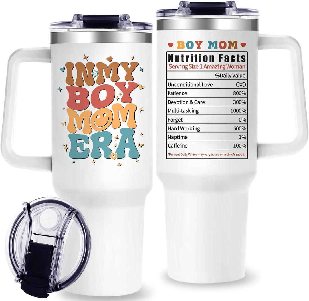 Boy Mom Tumbler with Handle, Boy Moms Gifts for New Moms - 40 oz In My Boys Mom Cups Tumbler with Lid and Straw - Mother Gifts for Mothers Day Birthday Christmas Gift for Boys Mother