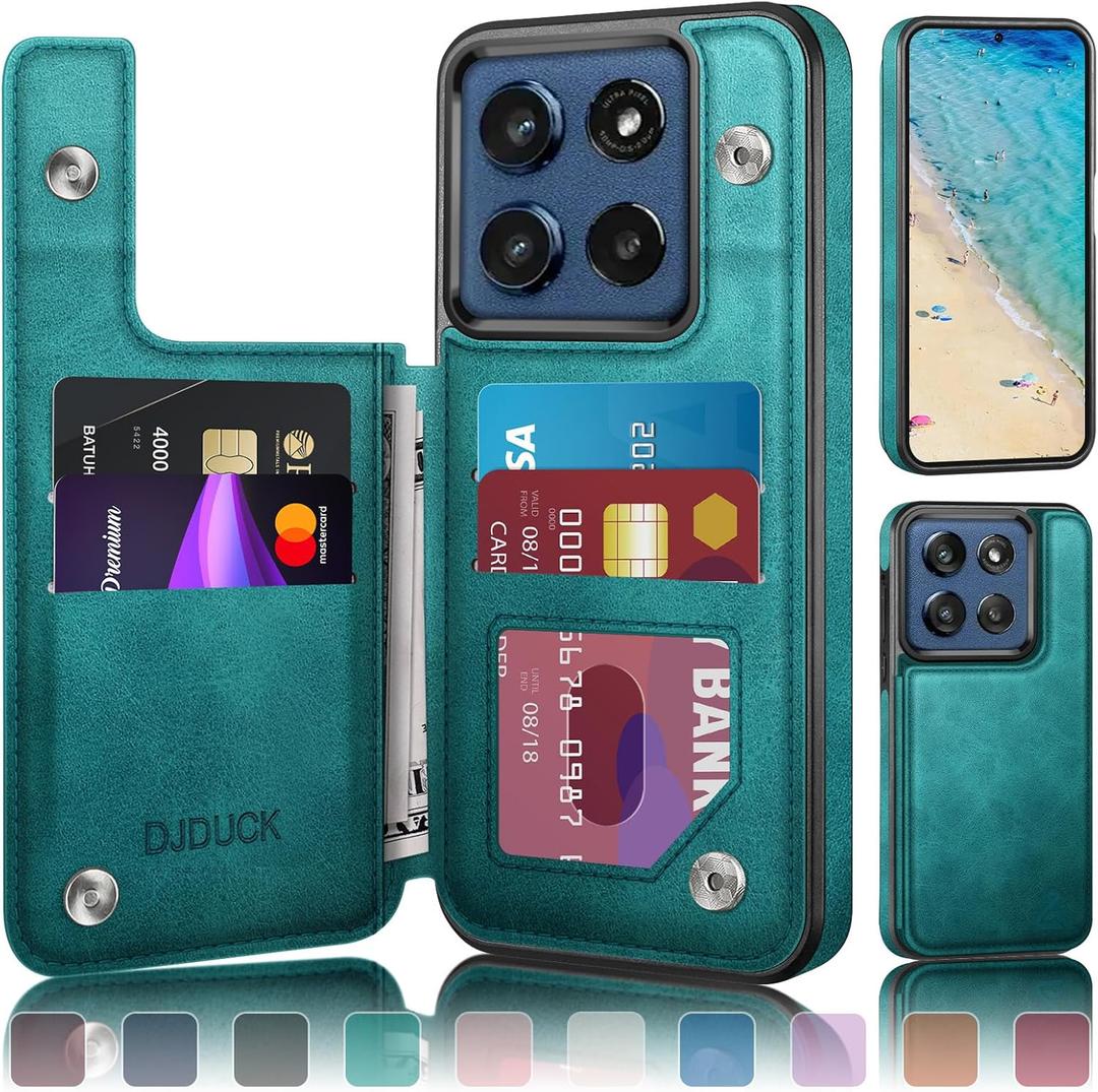 DJDUCK Designed for Moto G Stylus 2025/Stylus 2026 Case Wallet with Card Holder, [Magnetic Clasp Cover] [RFID Blocking Leather Protection] Shockproof Women Men Cases for Moto G Stylus 2025 Blue Green