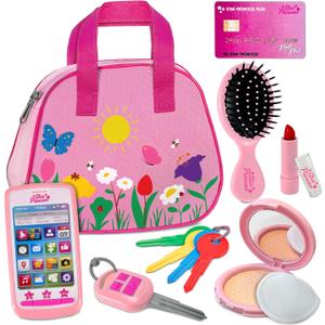 Play Purse for Toddlers - Toddler Girl Toys 2-3 Years Old with Accessories, Pretend Makeup, Keys, Smartphone, Toddler Toy Purse for Little Girls - Birthday Gift for Toddlers Girls 18 Months + - Pink