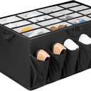Shoe Organizer for Closet, Shoe Storage Solution with Clear Cover & Adjustable Dividers, Fabric Shoe Box Fits 16 +12 Pairs Shoes, Black, 1-Pack