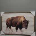 Rustic Wildlife Wooden Wall Art - Large American Bison Picture Buffalo Painting Prints Wild Animals Framed Artwork for Living Room (36"L x 24"W)