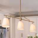 KSANA Brushed Gold Chandelier, Modern 3-Lights Linear Island Light Fixtures with Fabric Shades for Dining Room, Foyer, Bedroom and Living Room