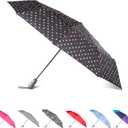 totes Auto Open/Close Windproof Ultimate Compact Umbrella with UV and Water Repellent Protection (55" Canopy, WHITE MULTI SPORT DOT)