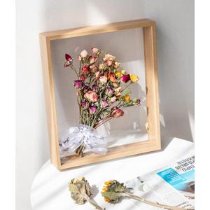 JOSON 2 PacksWooden Dried Flower Photo Frame Dried Flower Display Stand Decorative Floating Photo Frame (Wood Color 4x6)