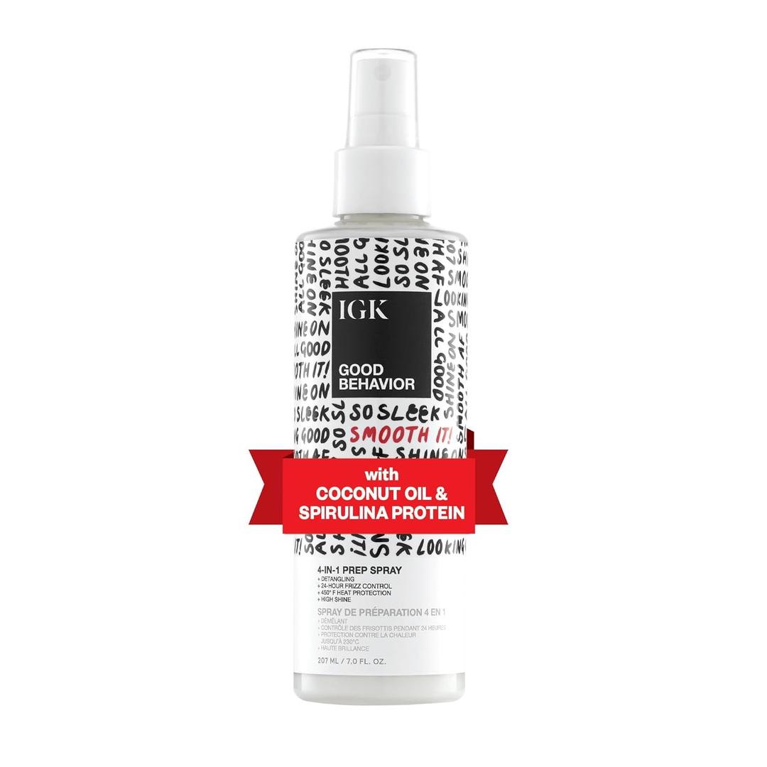 IGK GOOD BEHAVIOR 4-in-1 Prep Spray | Leave In + Detangle + Heat Protectant | Vegan + Cruelty Free | (7 Fl Oz (Pack of 1))
