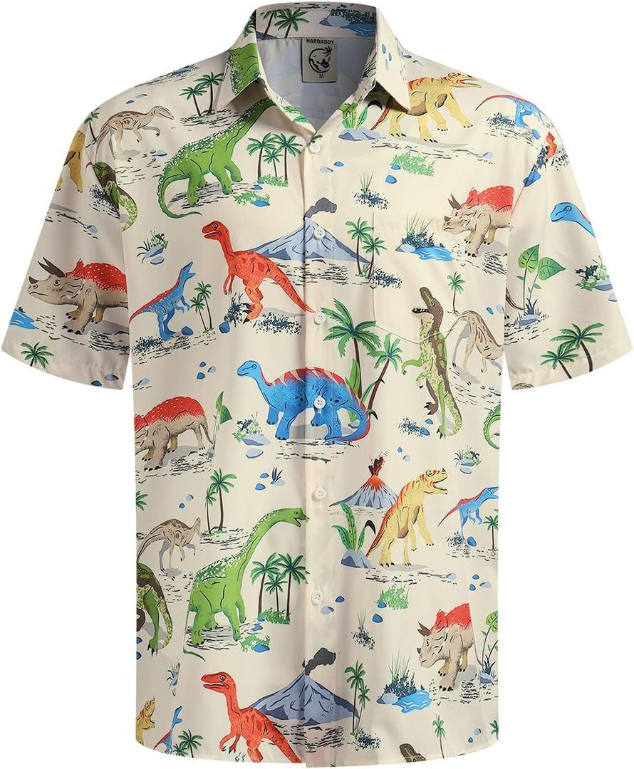 Hardaddy Men's Hawaiian Shirt Short Sleeve Funny Printed Casual Button Down Aloha Shirts (Medium, Apricot)