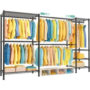 SEMHOR E01 Expandable Heavy Duty Clothes Rack, Free Standing Closet System Organizer, Adjustable Portable Carbon Steel Garment & Clothing Racks for Hanging Clothes (72.5-96"), 800LBS Max Load, Black