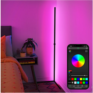 Merkury Innovations 4.6ft Multicolor Metal Corner Lamp with Bluetooth App Control, USB Powered Wall Adapter