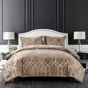 Sunshine Nicole Metallic Print Comforter Set, Distressed Velvet Face with Metallic Print and Brushed Solid Microfiber Reverse, with Light Weight Soft Poly Fill, 5 Pieces Khaki Gold, Queen