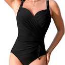 TASHEHE Women's One Piece Swimsuit Sexy Push Up Underwire Bathing Suit Ruched High Waisted Tummy Control Swimwear Large,Black