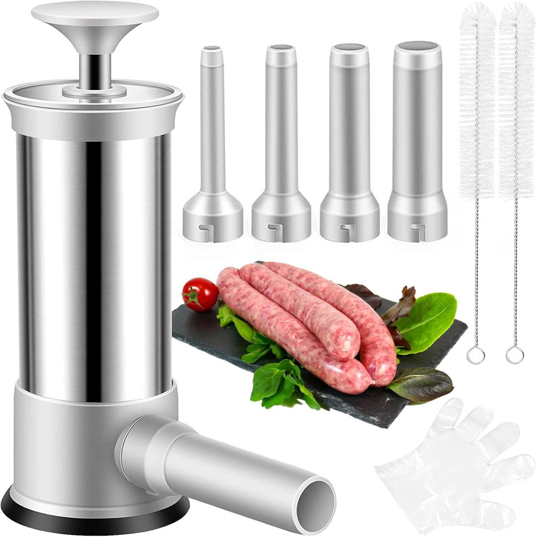 Sausage Stuffer Machine w/4 Stuffing Tubes, Meat Stuffer Sausage Filling, Homemade Manual Vertical Sausage Maker Tool Kit for Household Kitchen, 2.2 LBS Large Capacity Sausage Stuffer Machine w/4 Stuffing Tubes, Meat Stuffer Sausage Filling, Homemade Manual Vertical Sausage Maker Tool Kit for Household Kitchen, 2.2 LBS Large Capacity