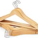 Wooden Clothes Hangers 10 Pack, Natural Wood Coat Hangers, Non-Slip Shoulder Grooves & Notches, 360° Swivel Chrome Hook, Space-Saving for Suits & Jackets, Closet Organizer - Hodge Home Essentials 