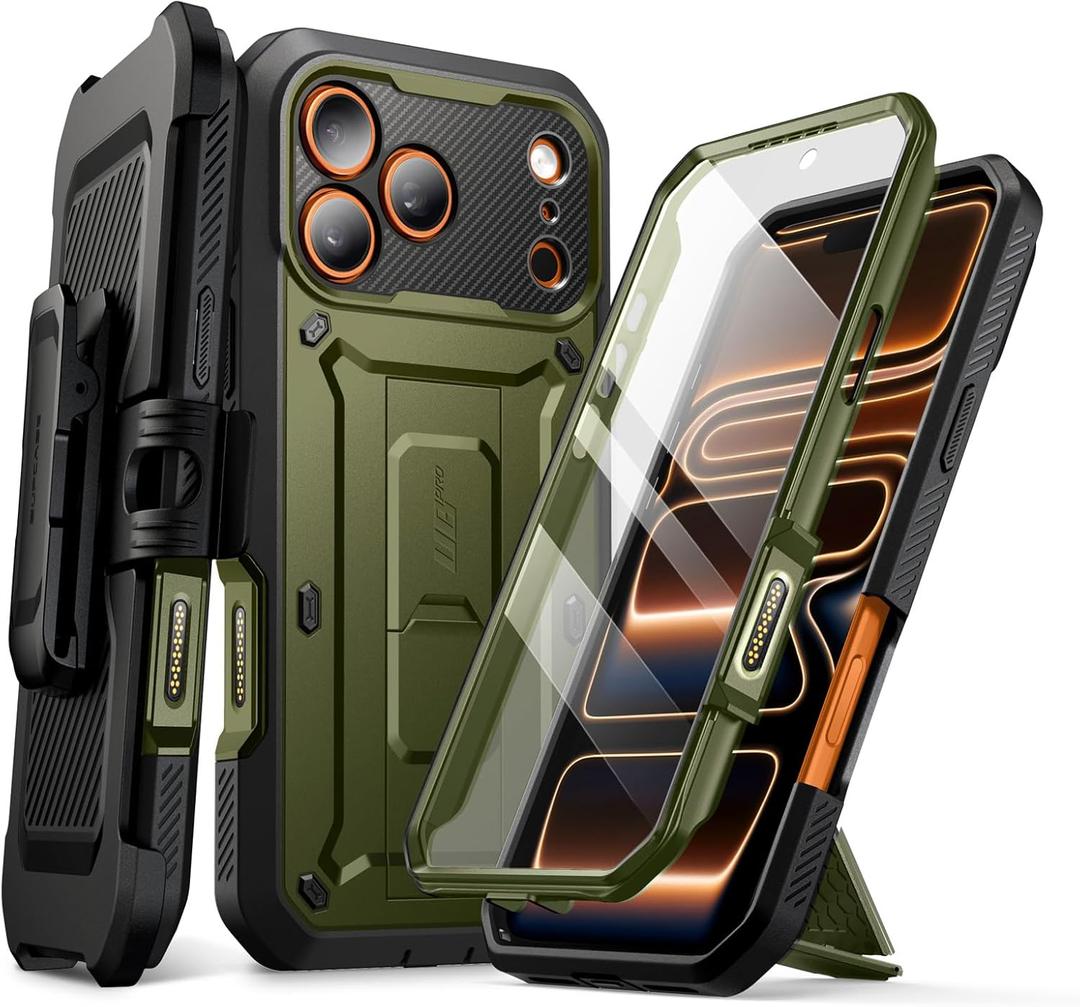 SUPCASE for iPhone 17 Pro Max Case with Camera Control Button (Unicorn Beetle Pro), [Built-in Kickstand & Screen Protector] [Military-Grade Protection] Full Body Heavy Duty Phone Case, Guldan