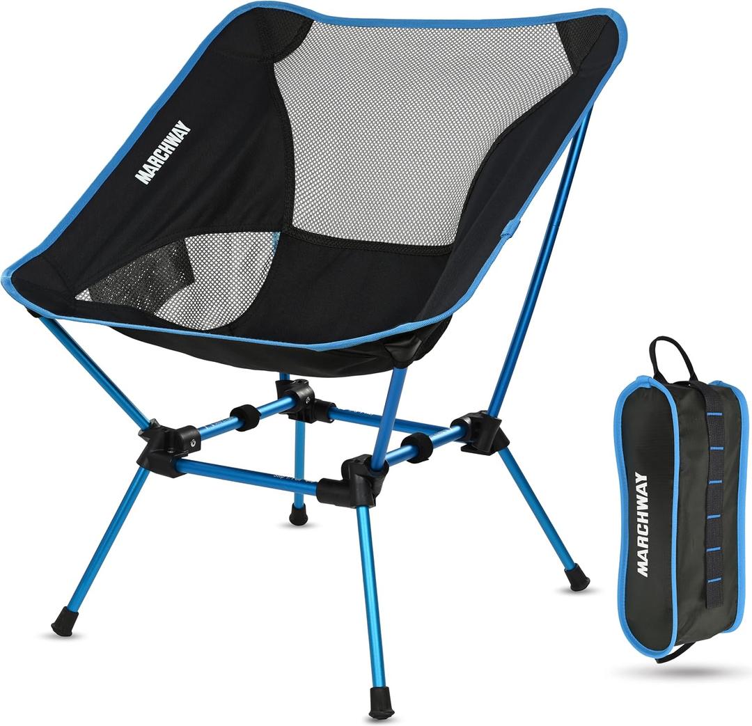 MARCHWAY Ultralight Folding Camping Chair, Heavy Duty Portable Compact for Outdoor Camp, Travel, Beach, Picnic, Festival, Hiking, Lightweight Backpacking (Sky Blue), 19.5D x 20.9W x 26.2H in