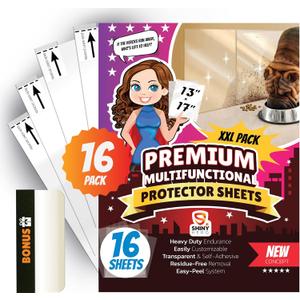 2 x 16Pack - Clear Wall & Door Protector from Dog Scratching - Anti Cat Couch Guard Plastic Sheets, Furniture Self-Adhesive Removable Sticky Tape, Transparent Thick Sofa Scratch Deterrent Frame Cover Film