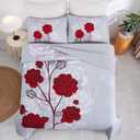 Anibedding Floral Quilt Set Queen Size,Elegant Red Floral Printed Bedspread Coverlet 3 Pieces Soft Microfiber Bedding Set with 2 Pillowcases for All Season(96"90")