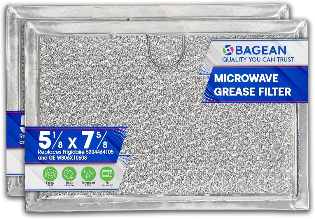 Microwave Filter Replacement 5.12 x 7.64 Fits Frigidaire 5304464105 WB06X10608 GE Microwave Filter - Aluminum Mesh Screen Grease Filter - Filters Air Entering Over the Range Oven Vent Fan (2-Pack)