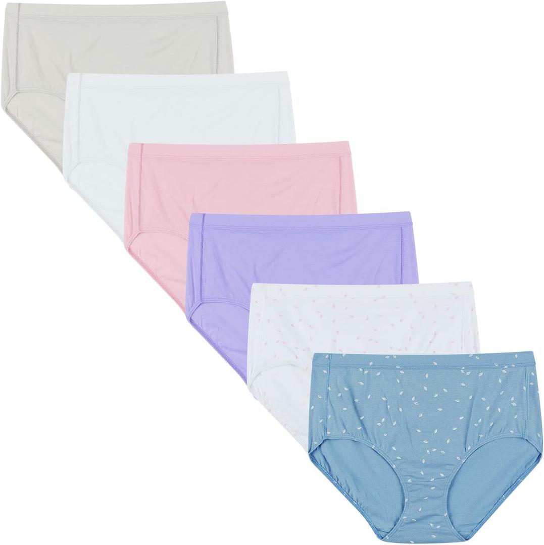 Hanes Women's Underwear Briefs Pack, 6-Pack, Pure Comfort Organic Cotton Brief Panties for Women, Full Coverage   Solid/ Print Mix, 7
