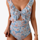Eomenie One Piece Swimsuit for Women Tummy Control Ruffle Bathing Suit V Neck Ruched Swim Suit Slimming Cutout Swimwear, Size -2XL