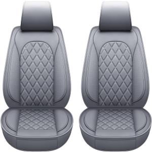 LINGVIDO Breathable Leather Grey Car Seat Covers, Rhombus Faux Leather Vehicle semi-Custom Cushion for Cars & SUV Truck Universal Fit Set (Full Set, Light Gray) 