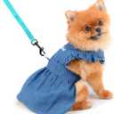 PAIDEFUL Dog Dress for Small Dogs Cats Girls Bib Denim Strap Dress Pleated Tutu Skirt Harness Pet Clothing Mini Puppy Chihuahua Yorkie Clothing Spring Summer Dark Blue L