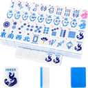 American Mahjong Tile(Only Tiles), 166 Quality Engraved Tiles Blue Backboard, 1.2 inch American Mahjong Game with Carrying Bag/Dice/Chips, Creative Design Patterns, Ideal Mahjong Gifts (No Rack)