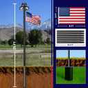 POOAMY 25FT Heavy Duty Flag Pole with Solar Light,10 Gauge Extra Thick Aluminum Flagpole Kit, Residential Flag Pole for Outside House in Ground, with 3x5 American Flag for Outdoor Commercial Use,Black